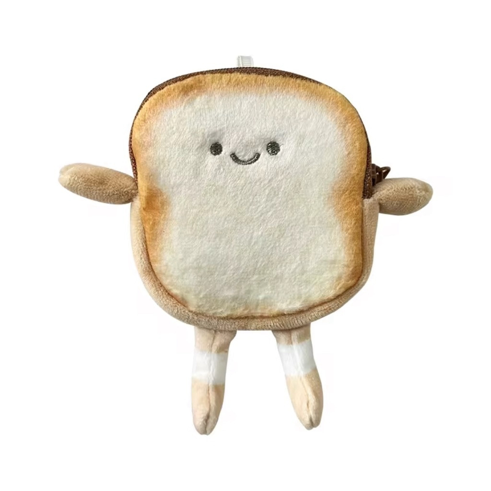 Cute Plush Toast Key Chain Bag Charm Coin Purse Earbud Holder Small Storage case